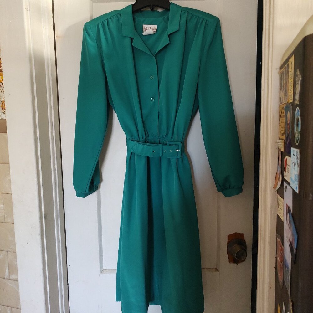 Vintage shirt dress 1980 Kay Brandon dress in teal.